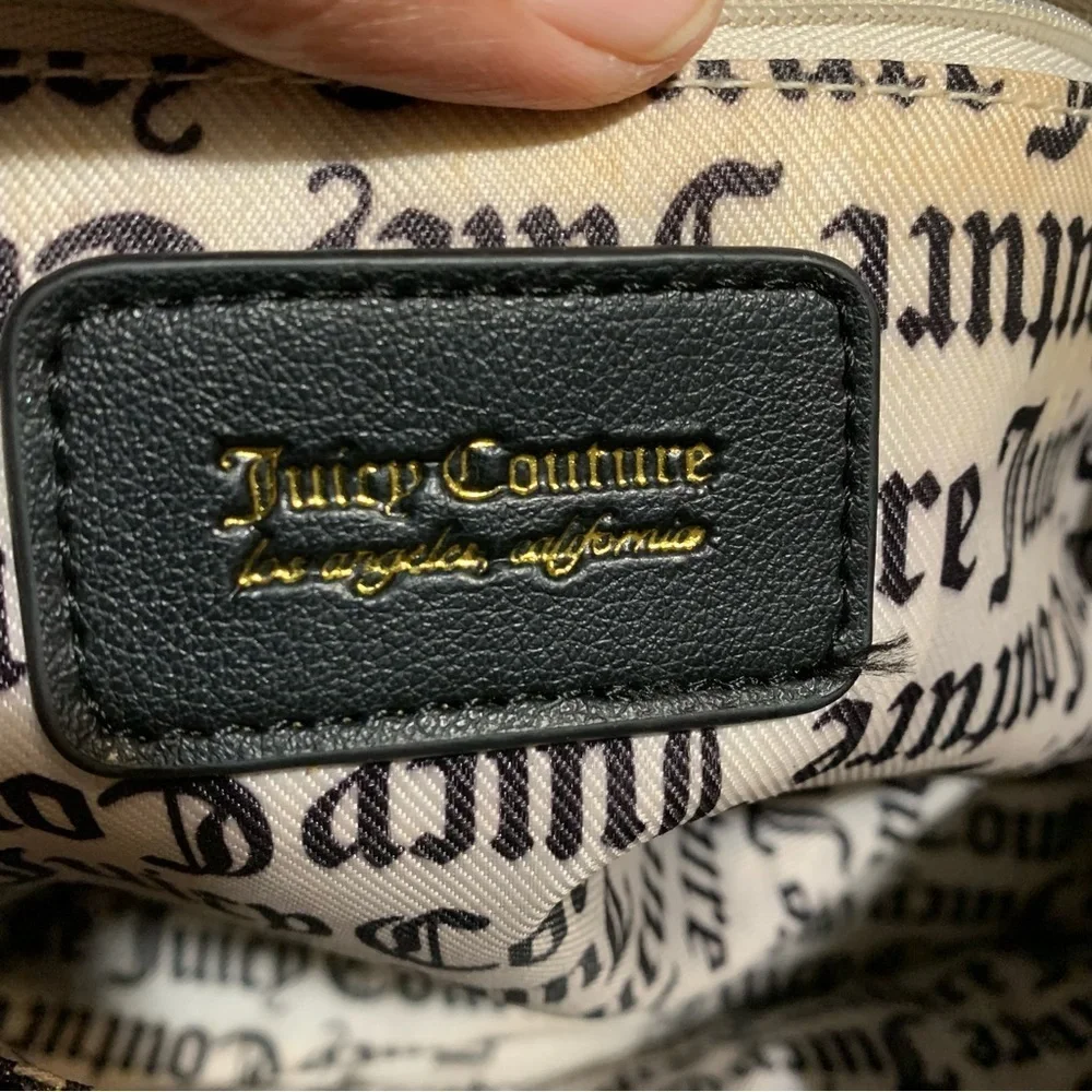 Juicy Couture Signature Gray Black Printed Canvas shoulder purse
